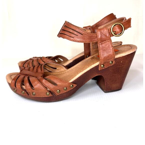 MIZ MOOZ‎ Hilary Sandals Size 8.5 Leather Wood Clog Retro Platform Chunky Boho - Picture 2 of 10